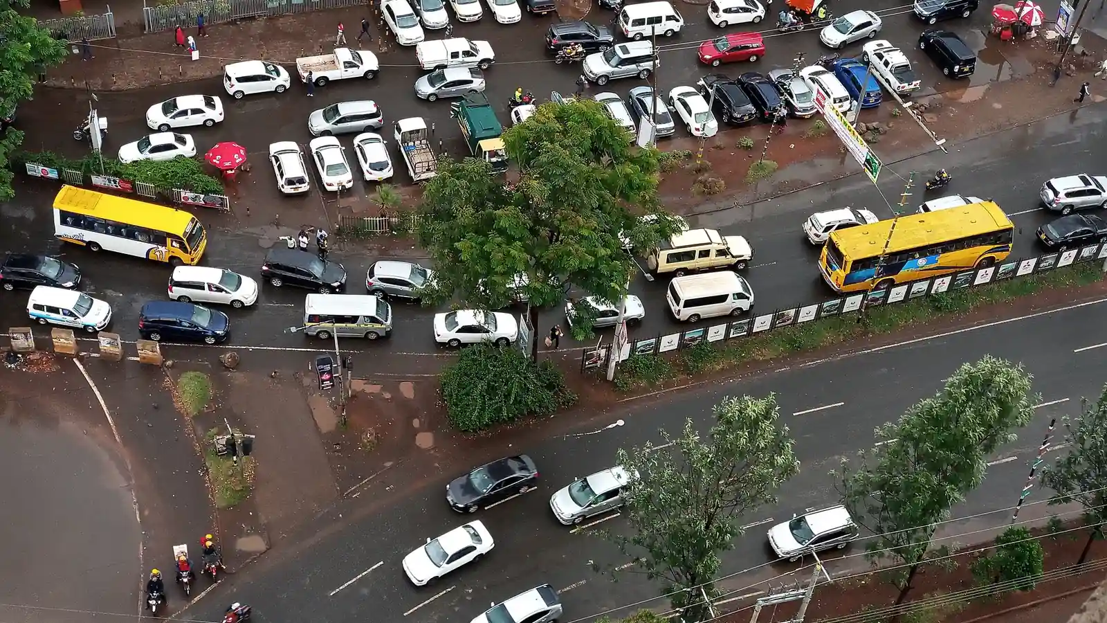 Early morning traffic and matatus at Westlands stage in Nairobi