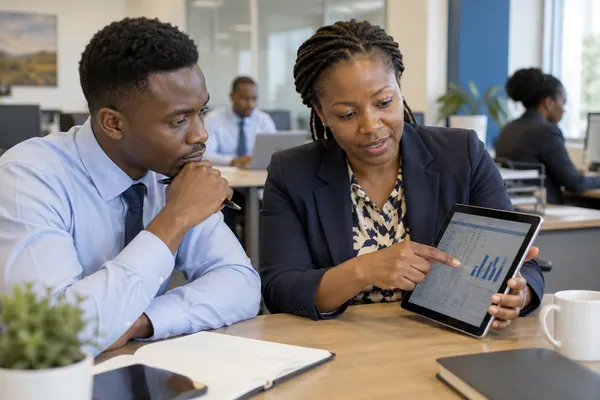 Bank graduate trainee learning from a mentor
