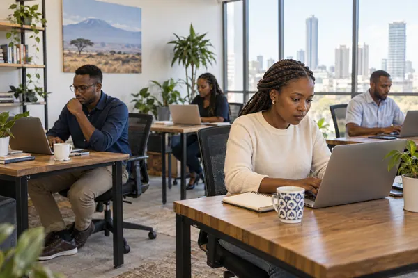 Digital operations team working at computers