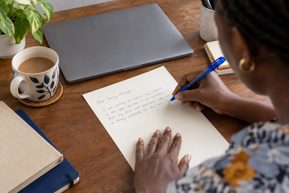 Applicant drafting a cover letter