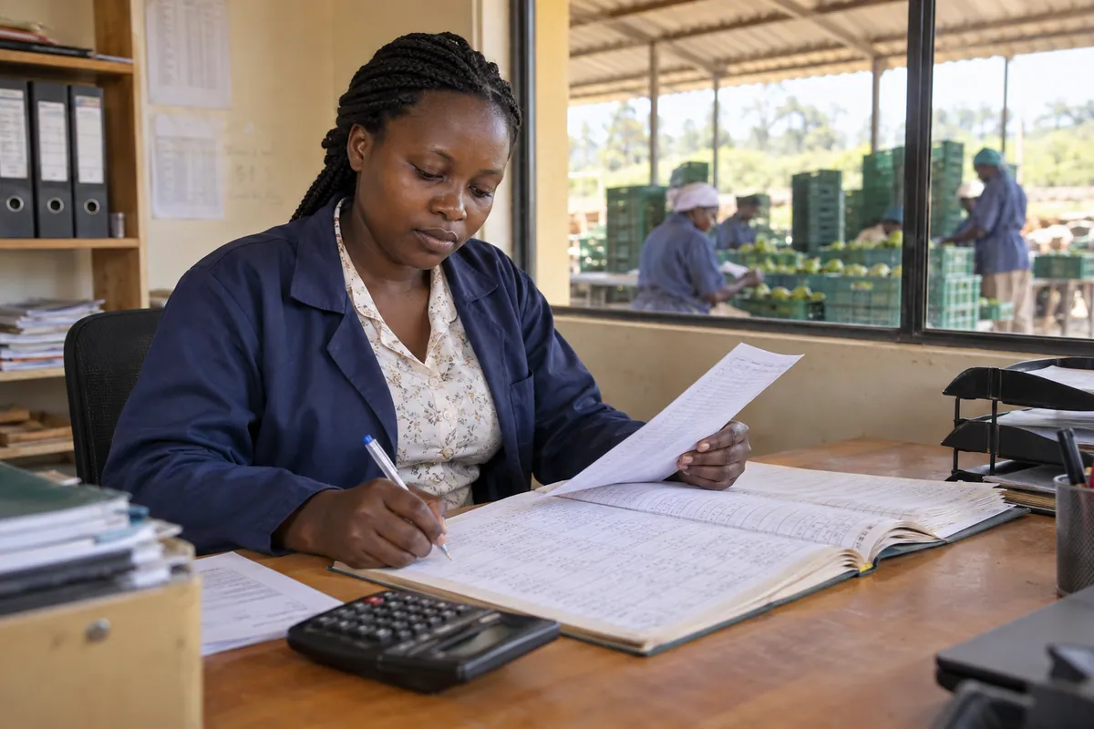Farm clerk updating produce records